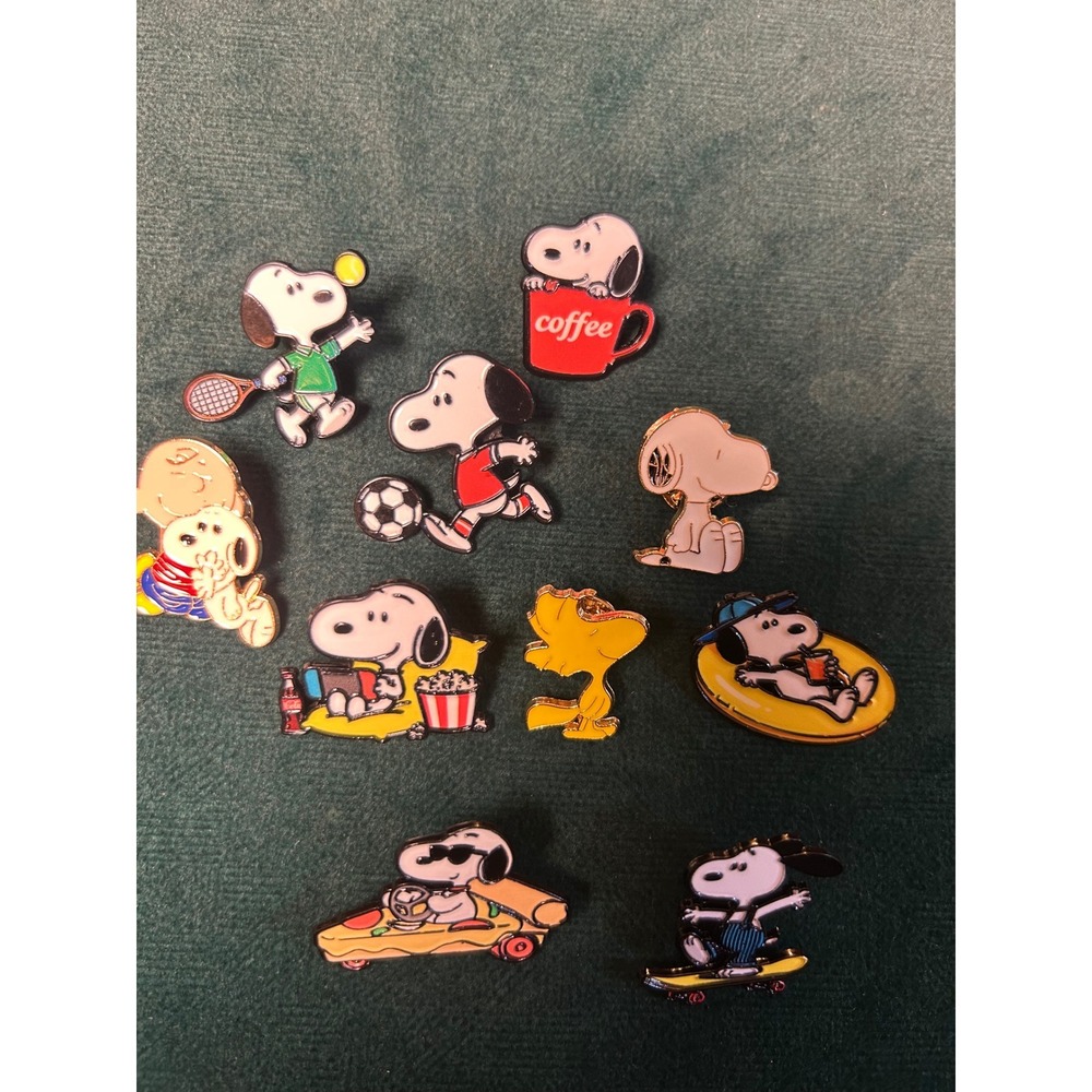 Peanuts Snoopy Woodstock Enamel Pin Set 10pc Pizza Coffee Sports Movie Multi - Picture 5 of 6